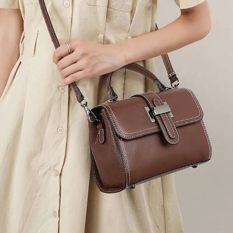 Casual Women Bags Genuine Messenger Bag Cow Leather All-Match Single Shoulder Hand-Held Square Handbag High Quality