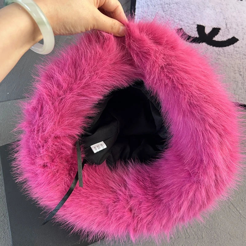 Fluffy Faux Fur Bucket Hat Rabbit Fur Warm Thick Plush Winter Hat Lady Fashion Panama Furry Fisherman Caps 250819