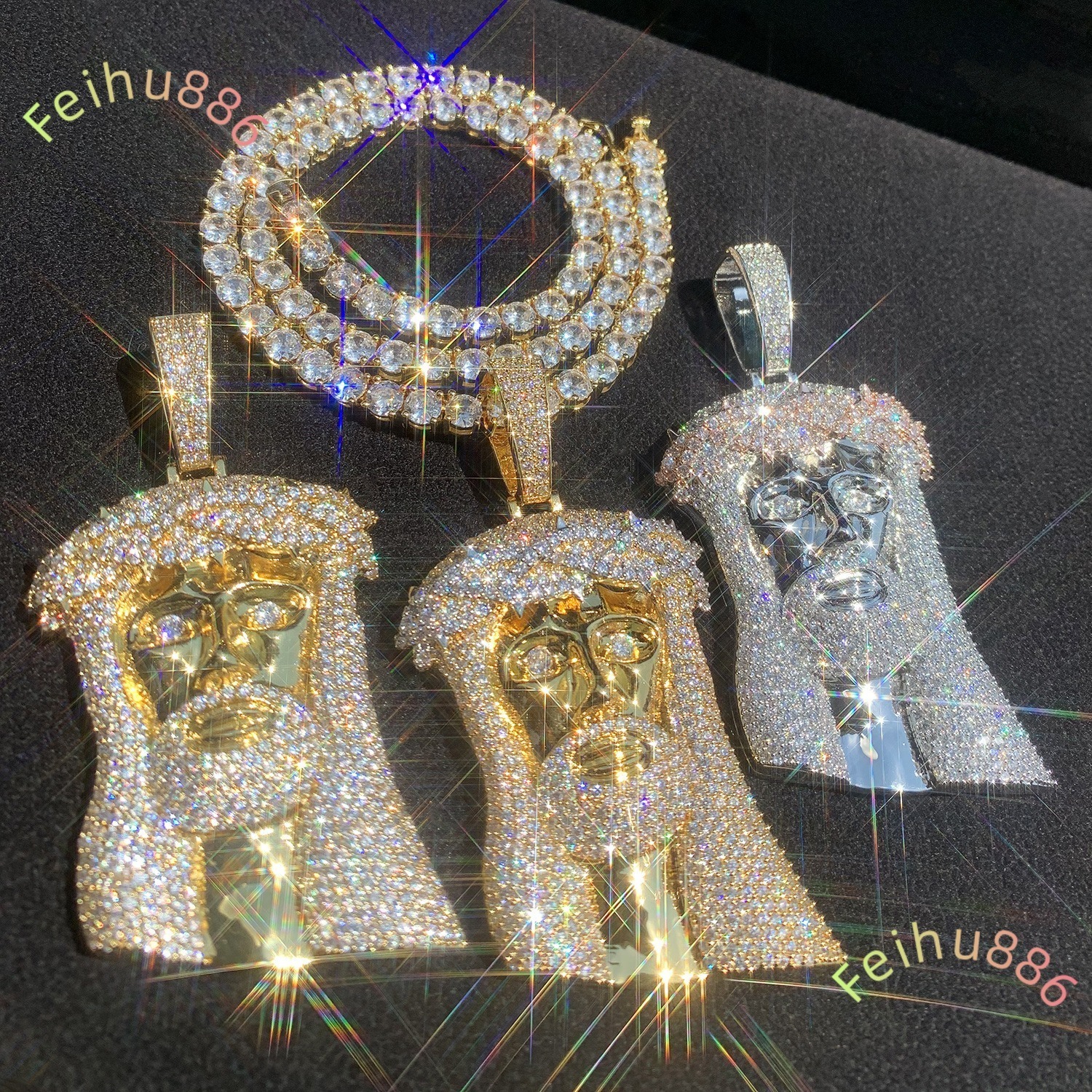 14K Gold Finish Huge Spooky Big Jesus Head Moissanite Charm Iced Out Jumbo Pendant Moissanite Necklace for Men