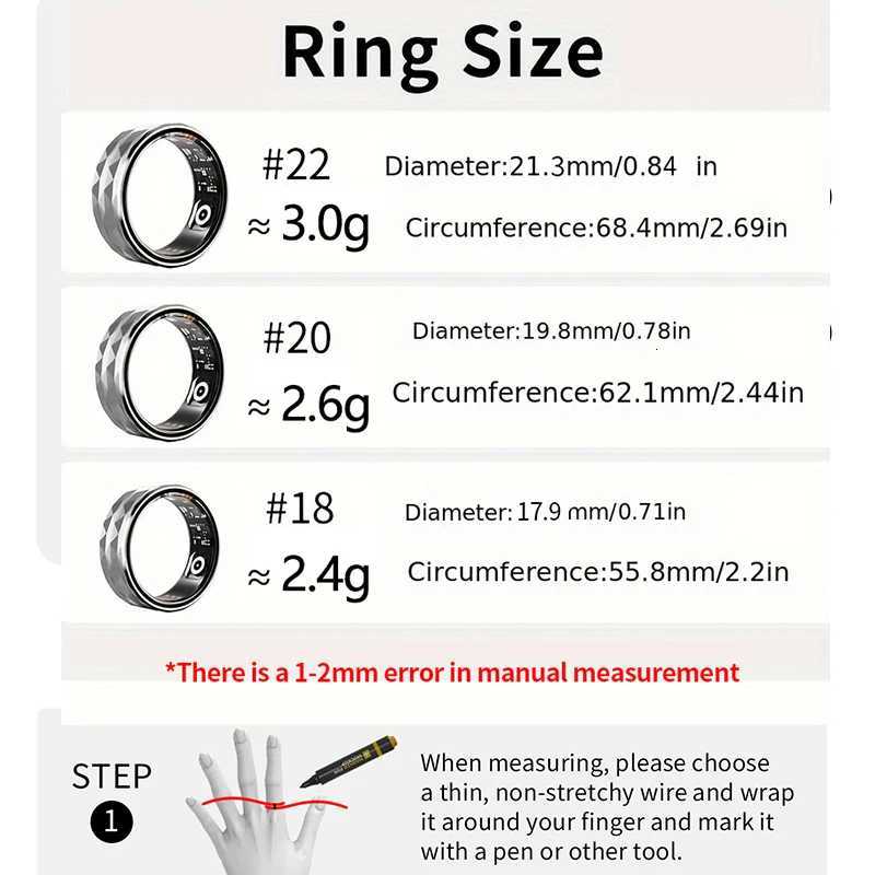 12M Smart Ring Health Sleep Heart Rate Monitoring IP68 5ATM Waterproof Step Distance Calorie Counting Multi Sport Modes W250819