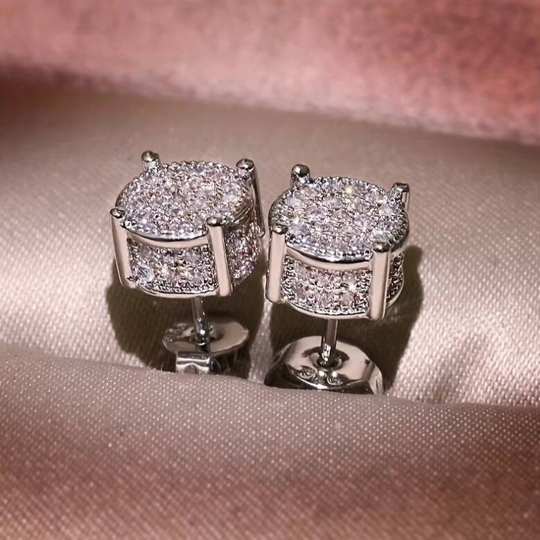 2025 new style Full Diamond Hip Hop Mens Stud Earrings Moissanite vvs Micro Inlaid Electroplated Round Silver Earrings