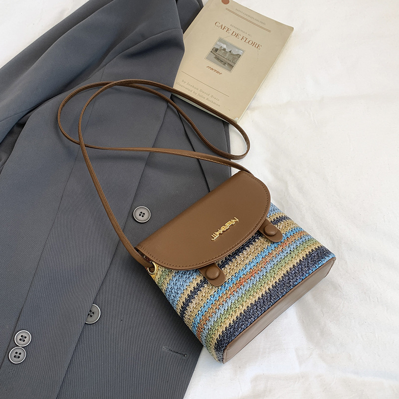 Free shipping designer Super Popular Rainbow Woven Color-Block Small Bag New Fashion Simple Design Trendy Casual Shoulder Bag Crossbody Bag Small Squa