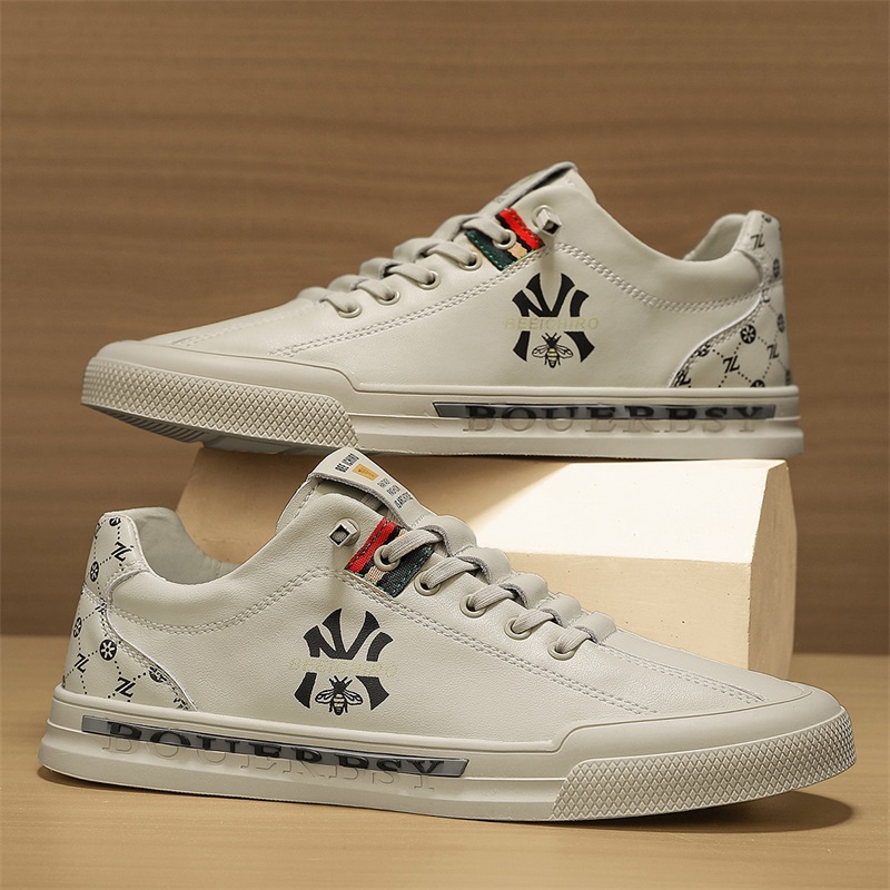 Men's summer fashion sneakers 2025 genuine leather soft sole white shoes breathable casual trend shoes for men