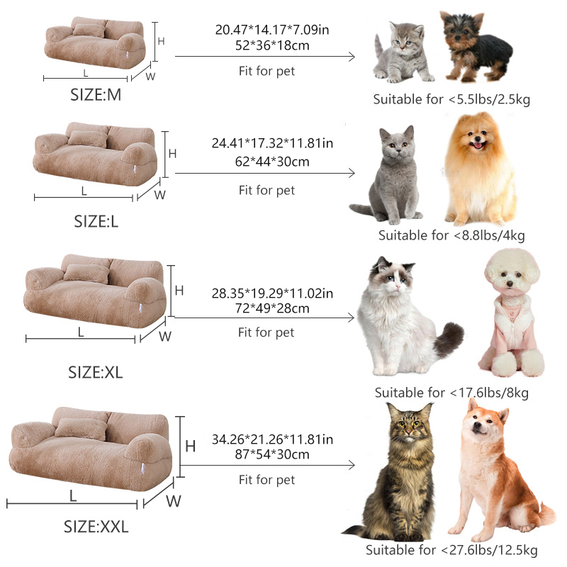 Cat Sofa Pet Sofa Bed with Detachable Pillow Custom M/XL/XXL Sizes All - Season Use Washable Durable Ideal for Cats/Small Dogs Home/Kennel/Vet Decor