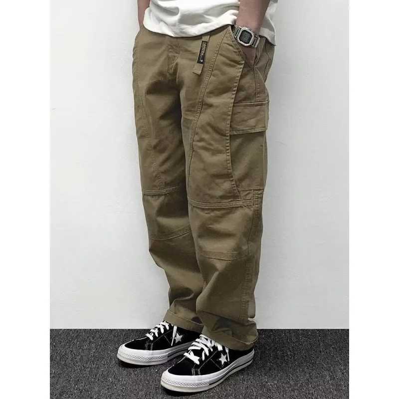 2024 Spring New Mens Pants Multi-Pocket Cargo Pants Vintage Solid Color Simple Loose-Fit Casual Pants W250819
