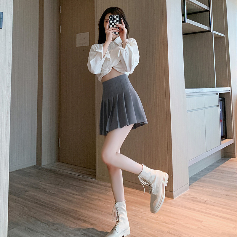MU32030 Pleated skirt female Korean style high waist spring, summer, autumn and winter new anti-exposure black short skirt student skirt