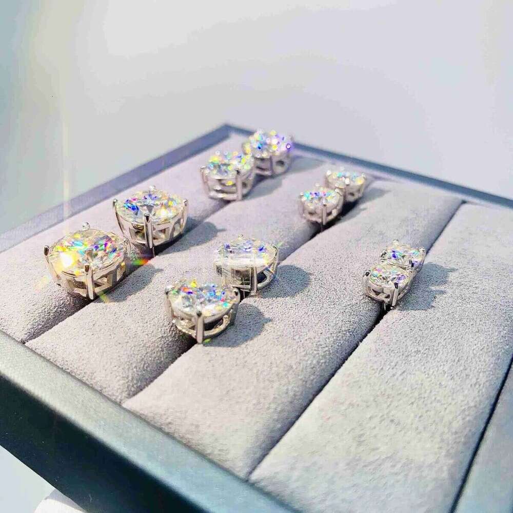 Dia VVS Round S 10K 14K Solid Gold Stud Women Men Moissanite Earrings