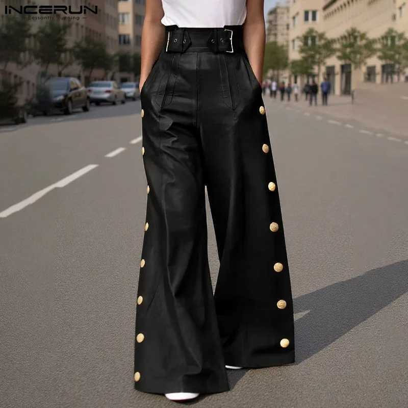 2025 American Style Trousers Fashion Mens Personality Metal Buckle High Waist Pants Casual Streetwear Wide Leg Trousers W250819