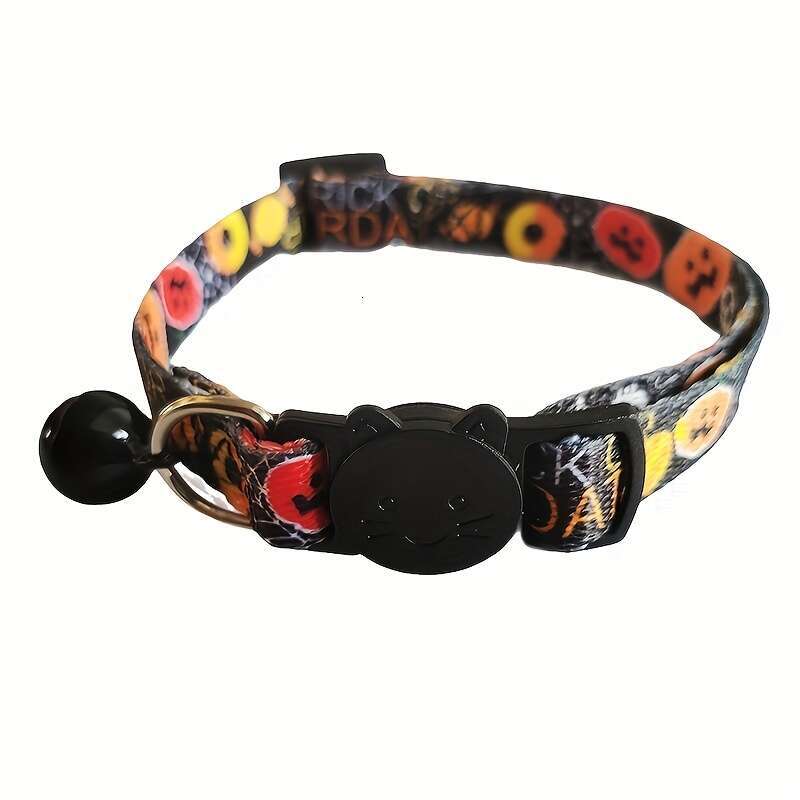 New Halloween Supplies Cat Collar Printed Kitten Neck Bell O Ring Adjustable Pet Neckband Necklace