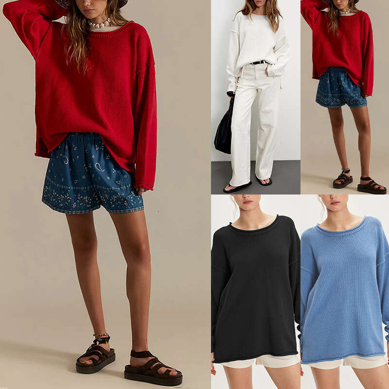 Women's Autumn And Winter New Solid Color Round Neck Loose Fit Versatile Basic Pullover Sweater B3