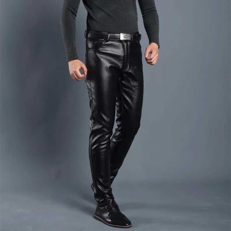 Leather Pants Mens Leggings Black Solid Faux Leather Jeans Male Casual Trousers Korean Fashion Slim Fit Skinny Pants Motorcycle W250819