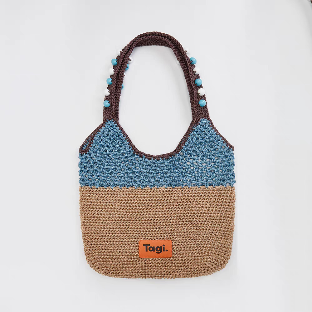 2025 Autumn New Handmade Wooden Bead Handbag Commuter Color Block Single Shoulder Woven Bag Women's Crossbody Bag Designer Bag Women's Shoul