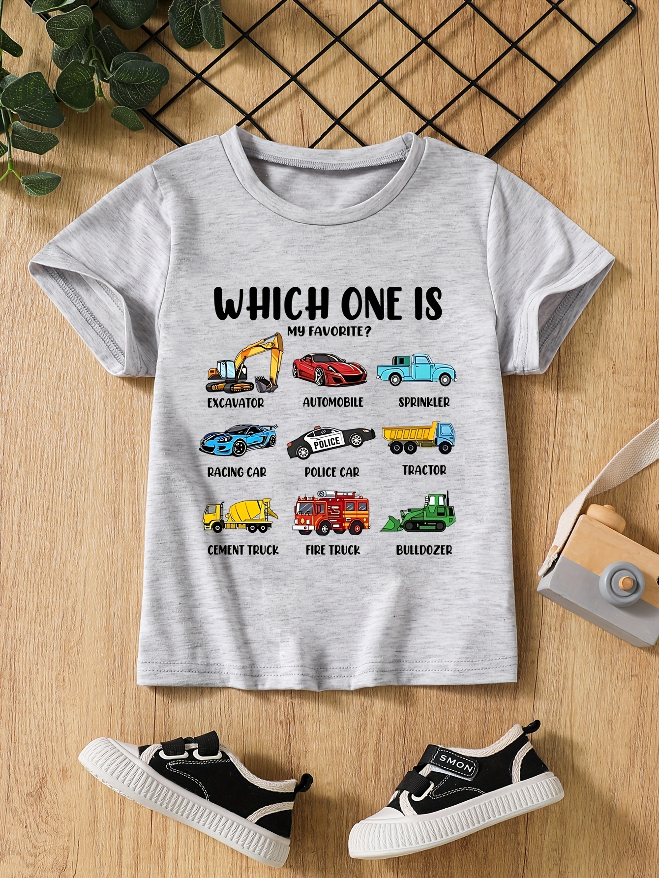 T-shirts Boys' Three-Pack Short-Sleeve Car Print Breathable Quick-Dry Tees