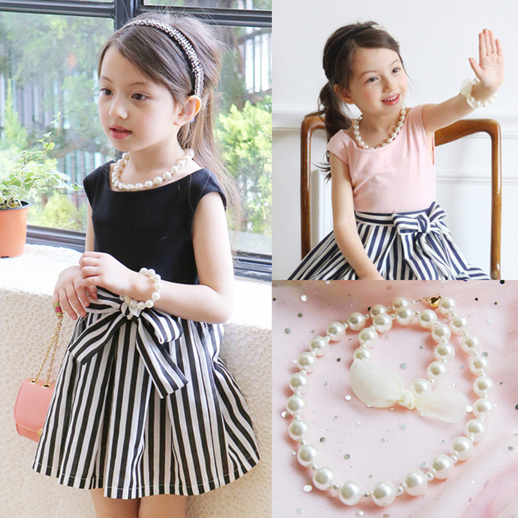 Children's Elegant White Pearl Necklaces & Bracelets - Kids' Large Bead Jewelry Sets for Girls