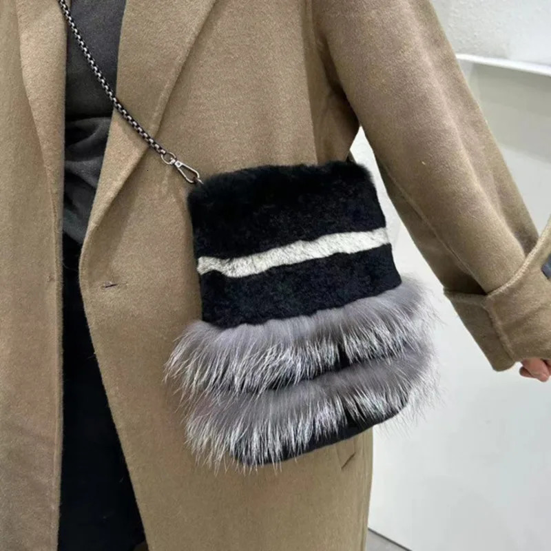 Rex Rabbit Fur Bag Winter Real Fur Phone Bag Single Shoulder Crossbody Wallet Natural Fox Fur Handbags Furry Messenger Bags 250818