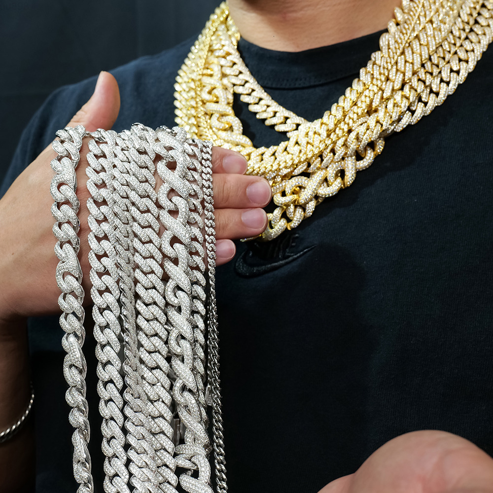 10-20mm Miami 925 Sterling Silver Gold Plated Men Necklace Iced Out Hiphop Jewelry Diamond Mossanite Moissanite Cuban Link Chain