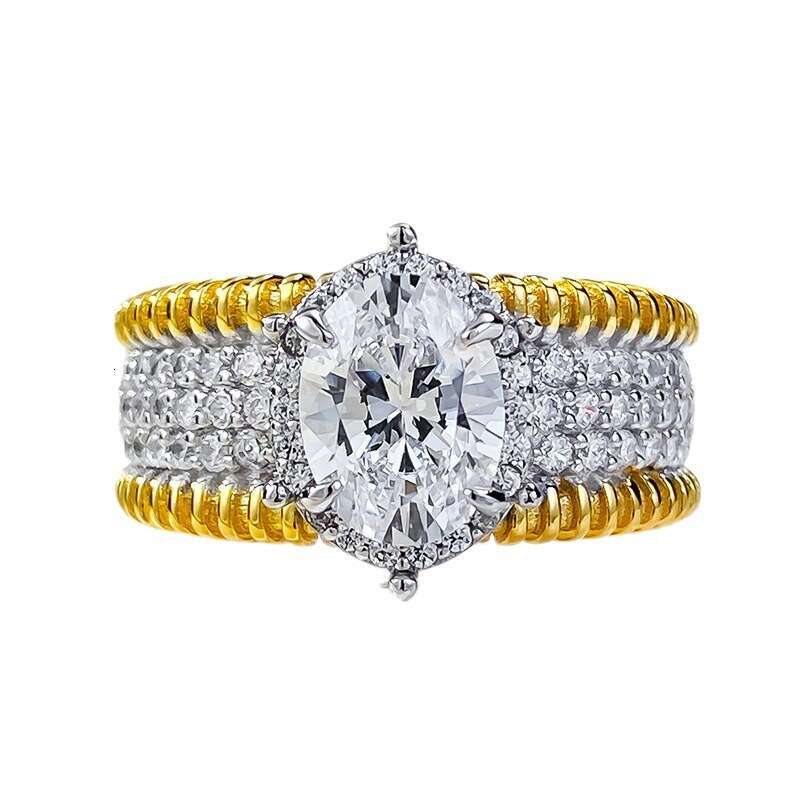 Mujing Jewelry Live New S Silver Plated Gold 6*8 Oval Gold-Plated Wealth-Enhancing High-End Fashion Ring for Women