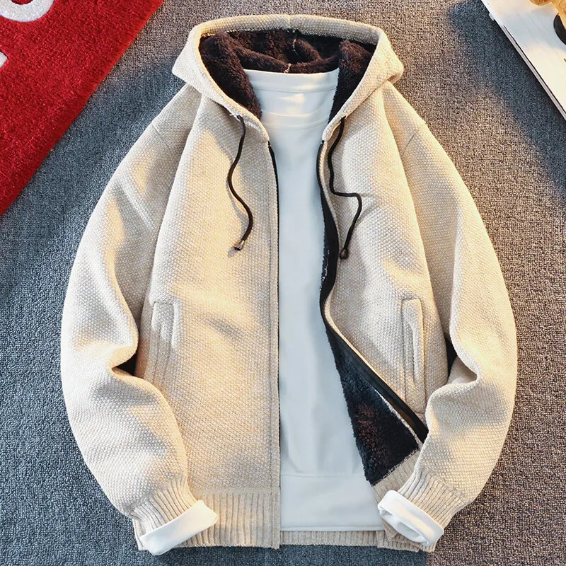 Classic Mens Knitted Sweater Cardigan Hooded Jackets Casual Streetwear Full Zip Cardigans Coat 250819