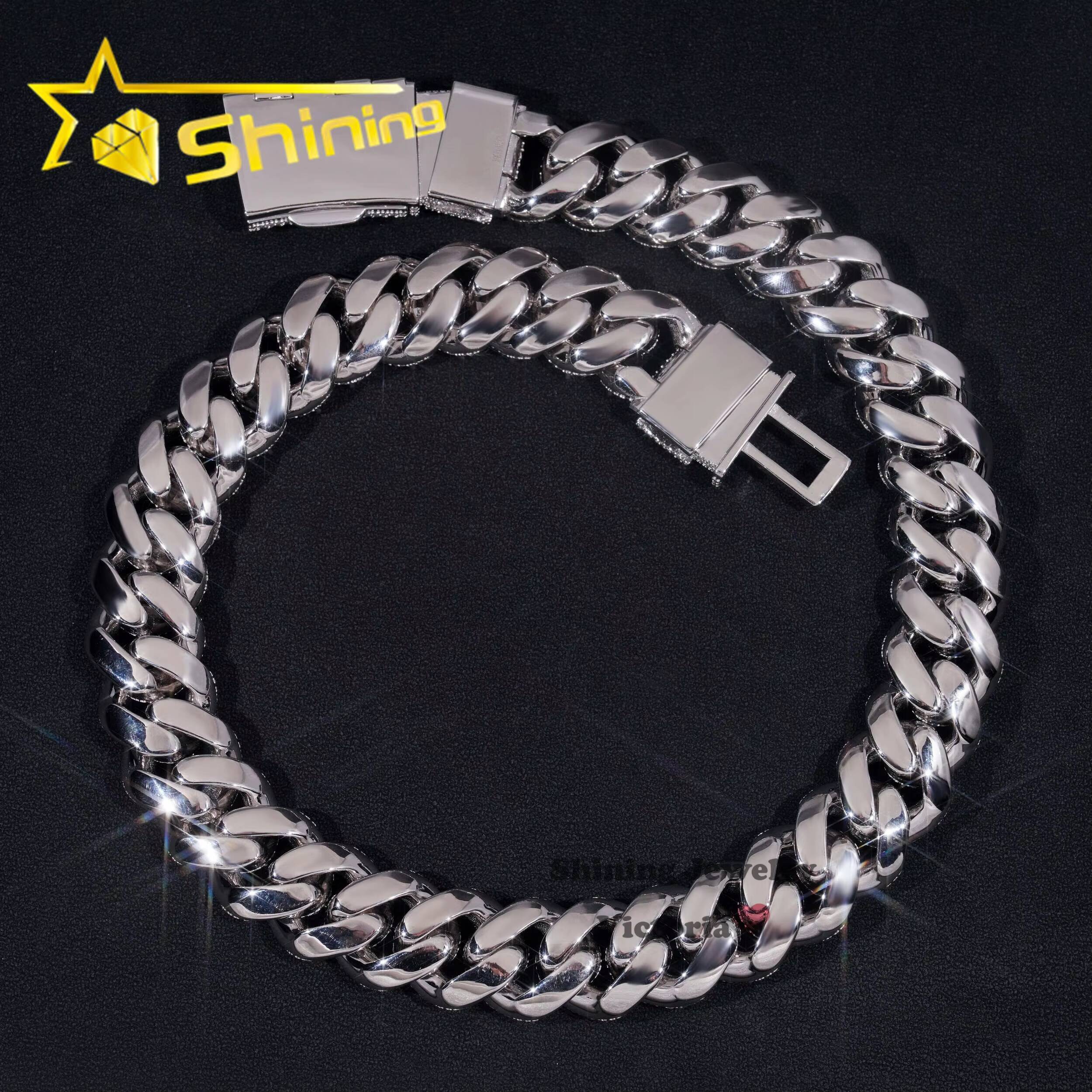 22MM S925 Solid Silver Iced Out Hip Hop Jewelry Moissanite Diamond VVS Miami Cuban Link Chain Mosaic Cuban Chain