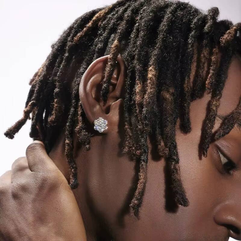 DE Cluster Flower S925 VVS Moissanite Earrings Men Hiphop 925 Sterling Silver Moissanite Stud Earrings with GRA Certificate