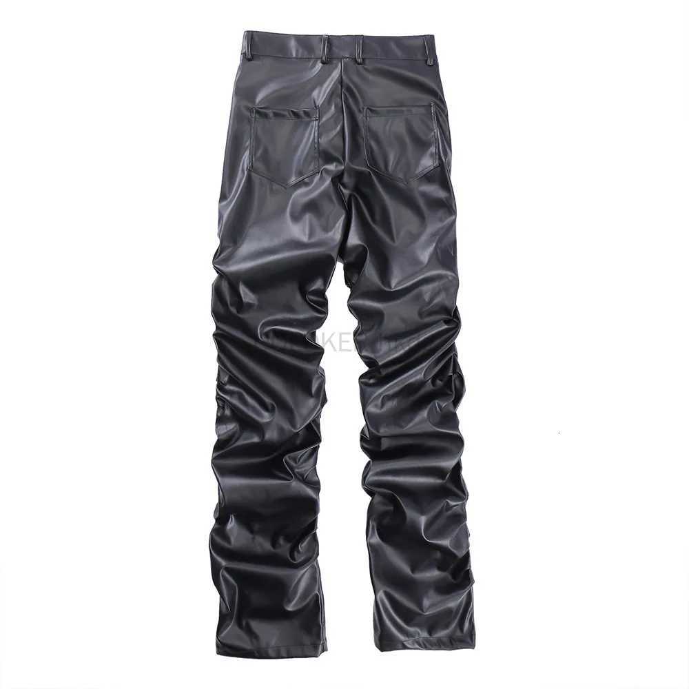 Designer Mens Pleated Pu Leather Pants High Street Trousers Y2k Hip Hop Punk Pants Casual Streetwear Grunge Clothes Black W250819