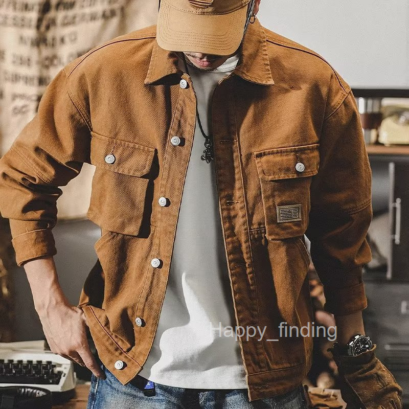 American Style Workwear Jacket Men Spring Autumn New Trendy Casual Lapel Workwear Khaki Coat