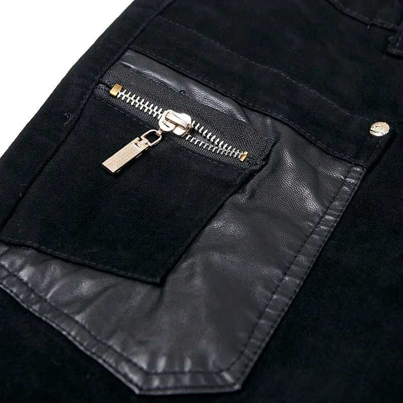 New Fashion Men Leather Pants Patchwork Casual Skinny Mens Motorcycle Jeans High Quality Mens Slim Trousers Jeans Size 28-36 W250819