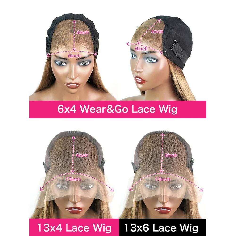 Wear Go Glueless Honey Blonde Straight Front Human Hair Colored Highlight 13X6 HD Lace Frontal Wig 30 32 34 Inch