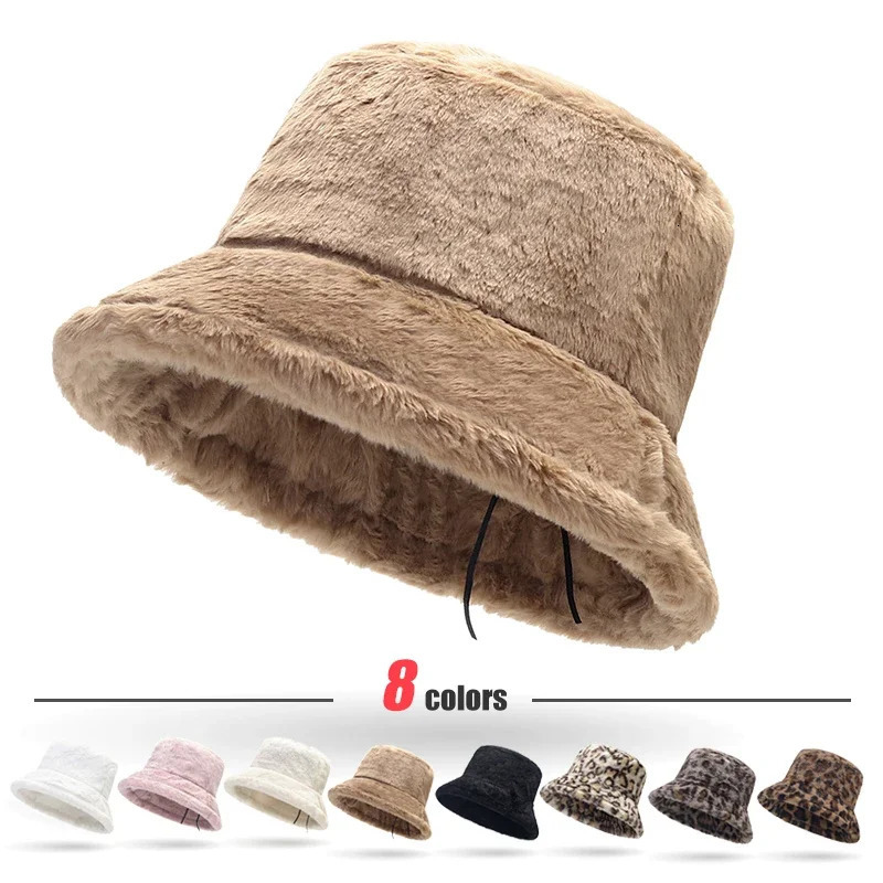 Fall and Winter Thickened Warm Womens Plush Bucket Hat Leopard Hat 250819