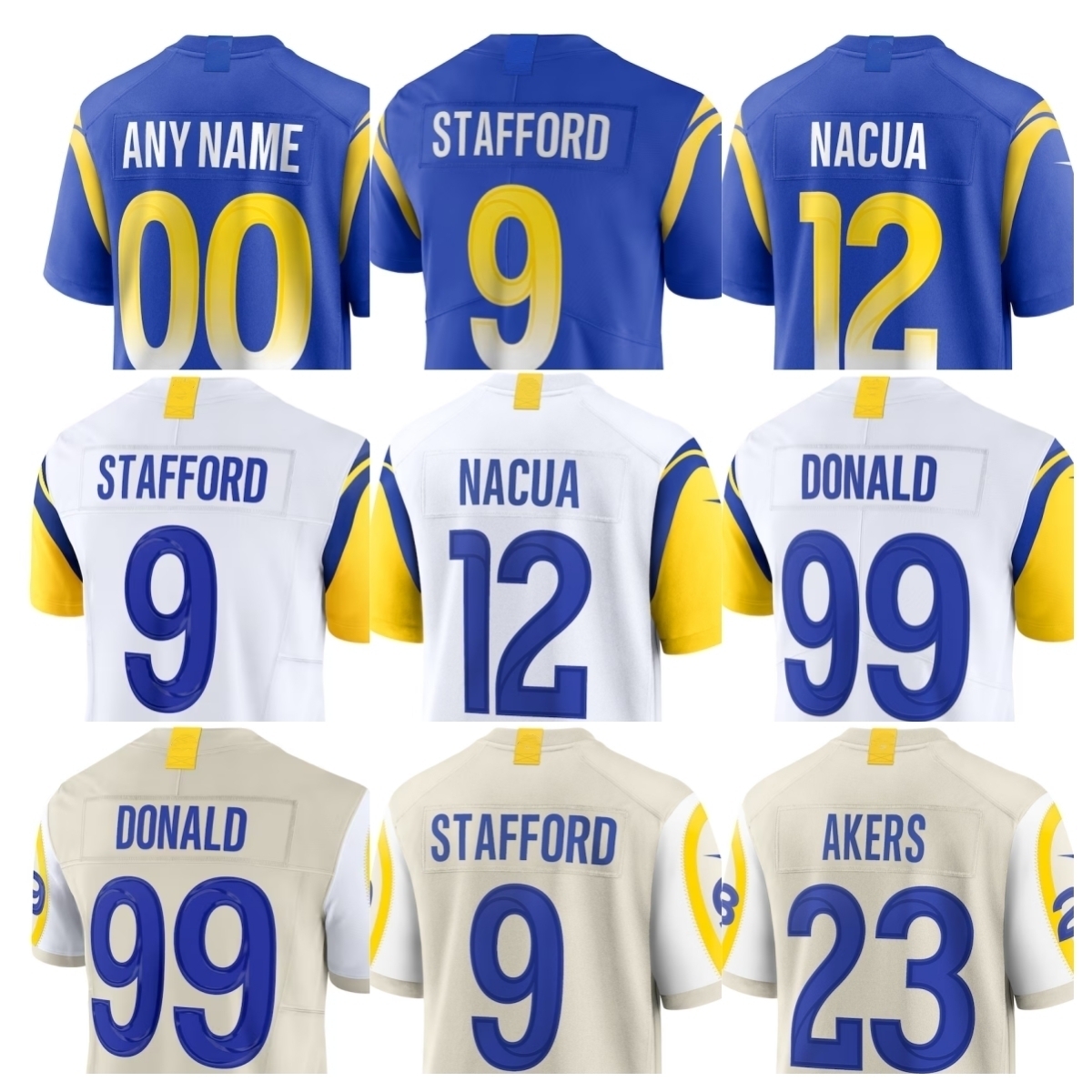 Matthew Stafford Ram Jersey Football Davante Adams Puka Nacua Aaron Donald Kyren Williams Quentin Lake Jimmy Garoppolo Joshua Karty Blake Corums Men Women Youth