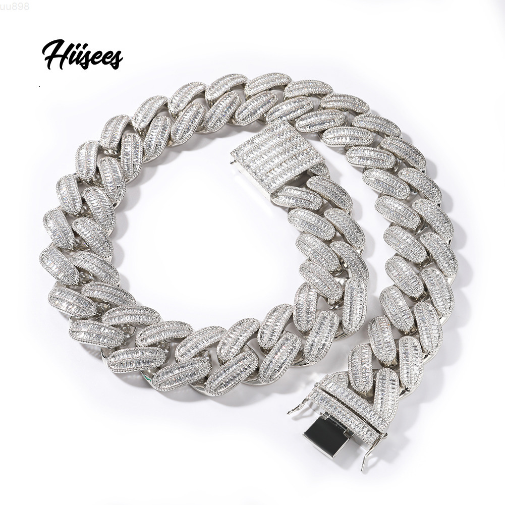 Full Iced Out 15MM Natural Baguette Diamonds 14K Gold Cuban Link Necklace Hip Hop Miami Cuban Chain Diamond Prong Link Cuban