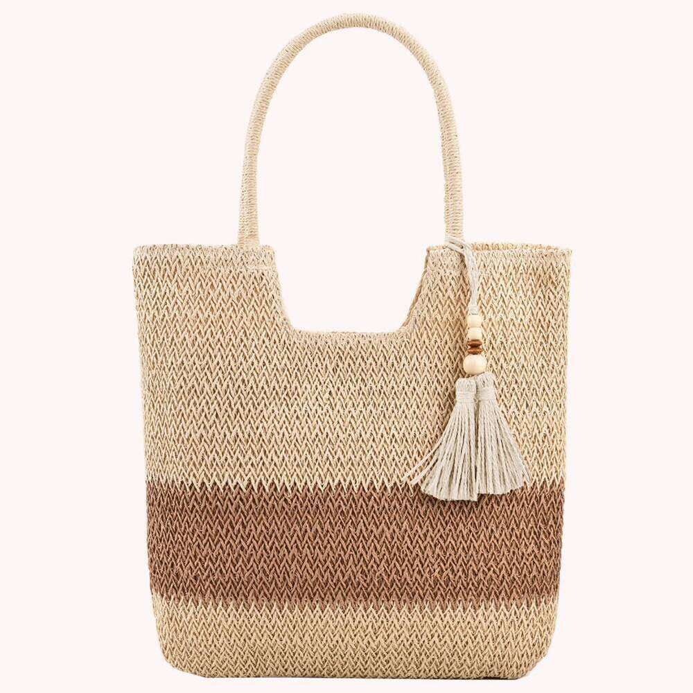Summer Hand-Woven Straw Bag with Tassels Large Capacity Casual Tote Perfect for Beach Days and Holidays