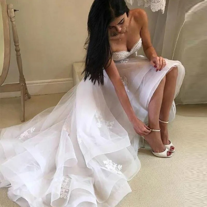 Wedding Dresses Sweetheart Appliques High Low Country Wedding Dress Bridal Gown Robe Mariage Vestido de Novia
