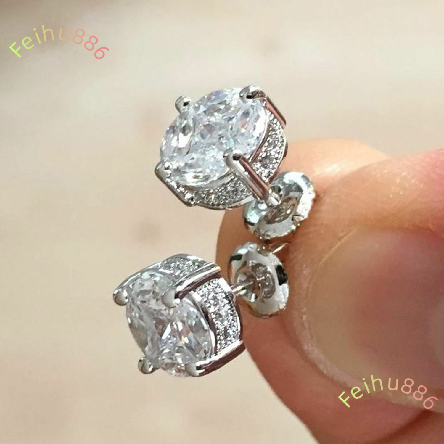 CAOSHI Luxury Moissanite Stone Earrings Charm Silver Color Stud Earrings for Women Men Vintage Round Moissanite Ladies Stud Earrings