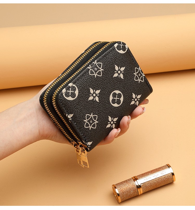 Ladies' Double Zipper Retro Compact Multi Card Slot Portable Fashion Zero Wallet