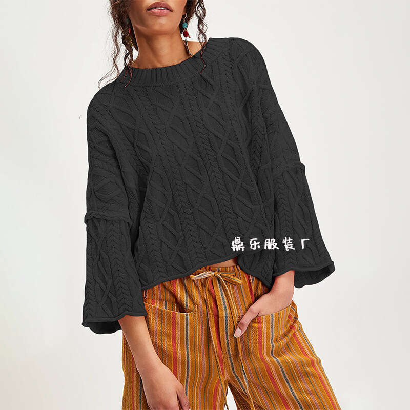 Autumn Winter New Women's Fashion Tiktok Round Neck Short Loose Knitted Sweater B3