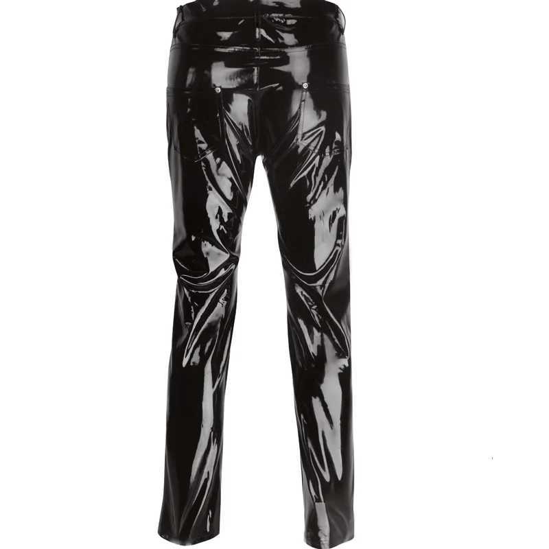 Black Party Stage Performance Slim Fit Biker Faux Leather Pants Shiny PVC Latex Trousers Fashion Motorcycle Mens Pants W250819