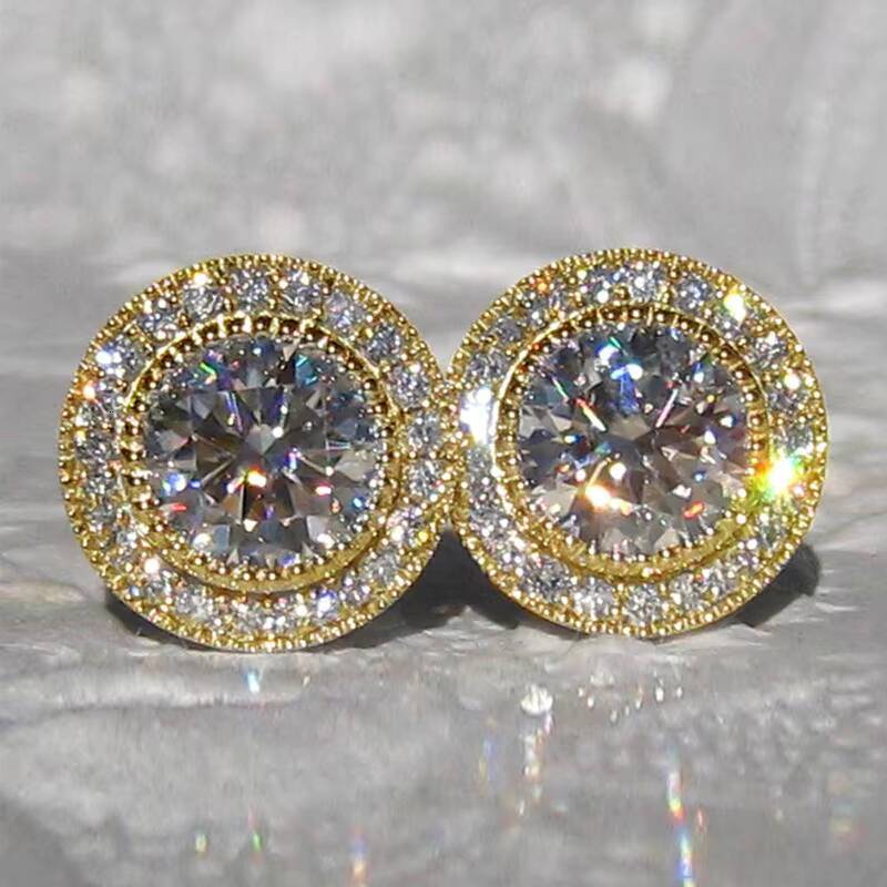 9mm Round Moissanite Stud Earrings Girls Silver Gold Color Clear Silver Ladies Stud Earring for Women Men