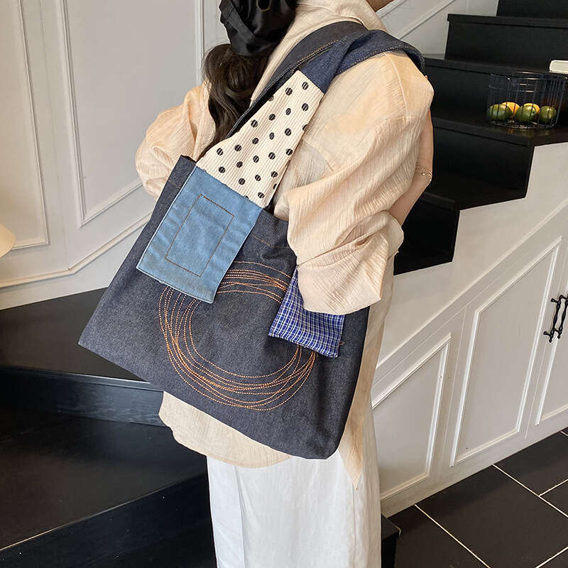 Artistic Niche Tote for Women 2025 Summer Color Block Patchwork Daily Commute Bags Designer Versatile Shoulder Underarm Bag