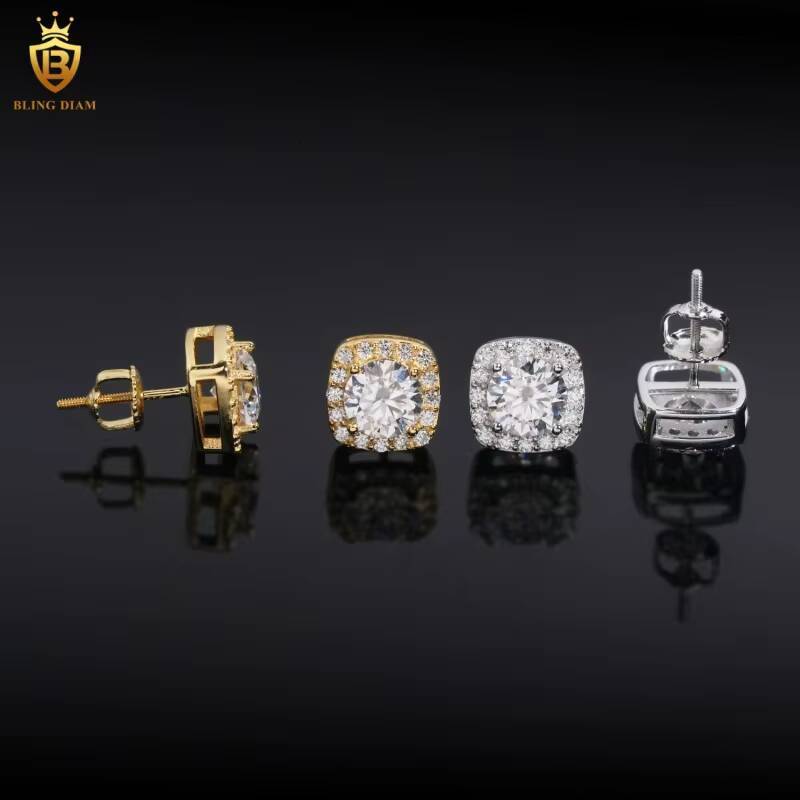 Hot Sale GRA Certificate VVS1 Moissanite Diamond Earring 925 Sterling Silver Gold Hiphop Style for Unisex Past Diamond Test