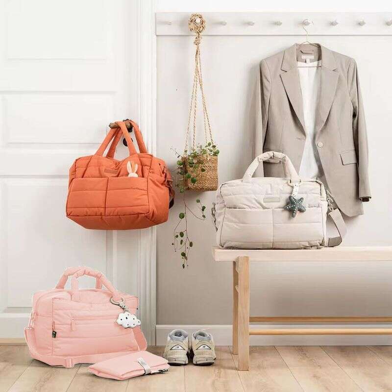 Hot Handbag Fluffy Ladies Quilted Fashion Mom Folding Feather Shoulder Bag