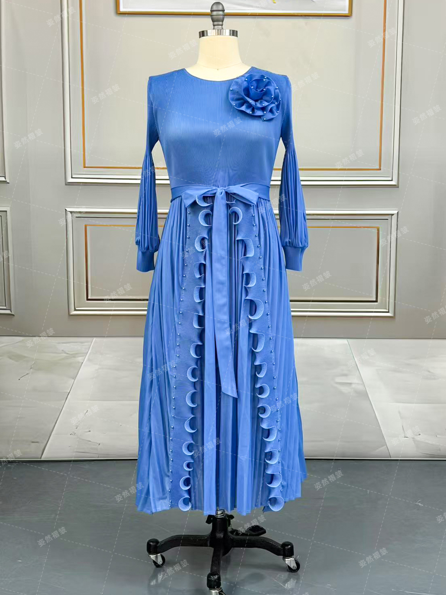 Women's Dresses Chic Floral Patterned Long Sleeve Gown with Decorative Fringe Accents 25205