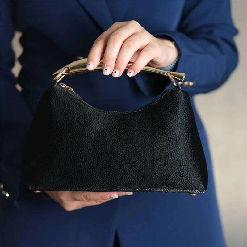 Lychee Pattern Shoulder For Women Creative Metal Handle Hobo Evening Clutch Chic Designer Half Moon Crossbody Bag