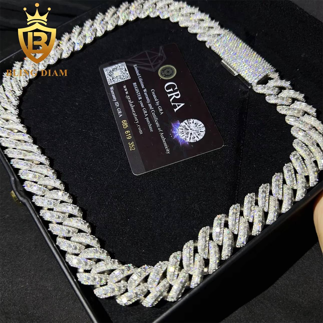 Moissanite Hip Hop Sterling Silver 925 18mm VVS Moissanite Diamond Iced Out Cuban Link Cuban Link Chain Necklace