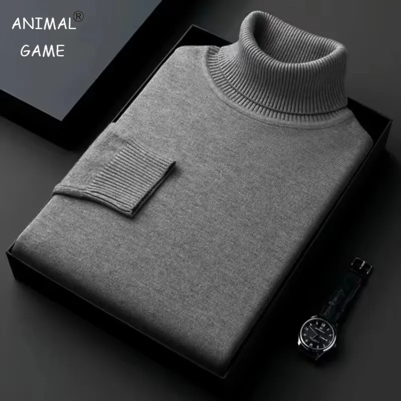 Mens Long Sleeve Knitted Sweaters Solid Color Turtleneck Coats Slim Fit Pullover Men Clothing Lightweight Streetwear 250819