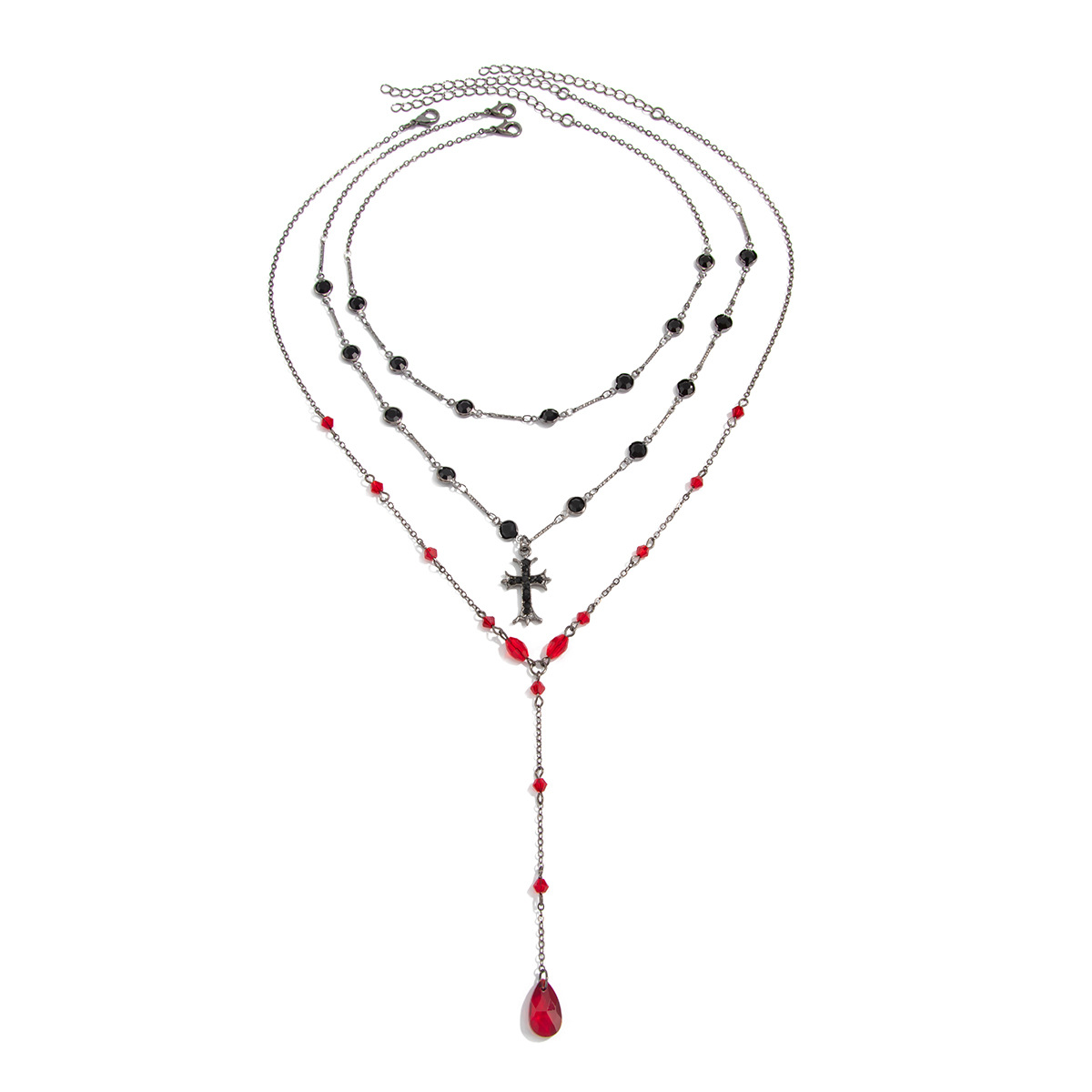Industrial Revival Choker Necklace Dual Metal Symbol Pendant with Cascading Fringe Accents