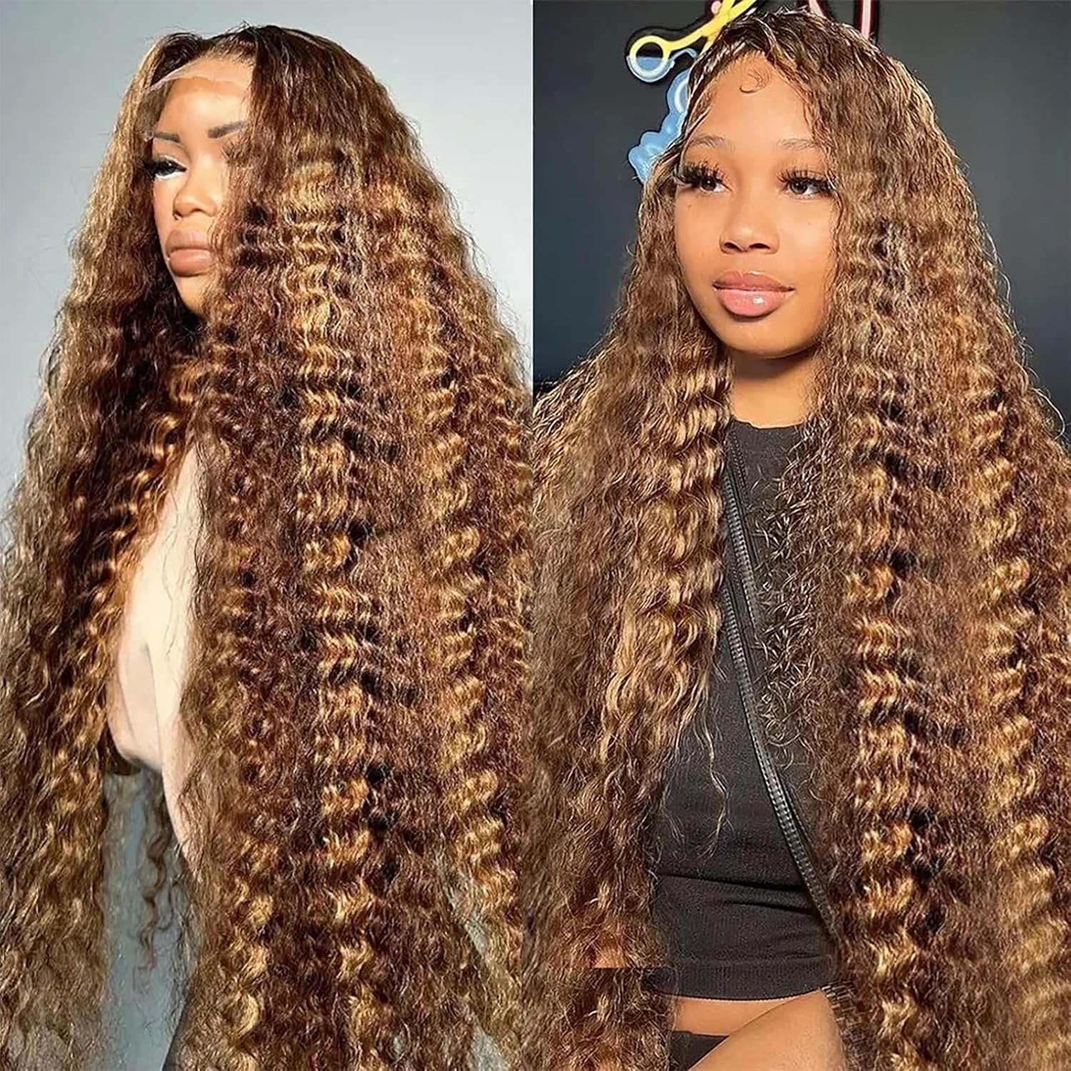 Highlight Blonde Deep Wave Lace Front Wigs 200% Density Lace Frontal Closure 5X5 Lace Front Human Hair Wigs Pre Plucked For Black Women