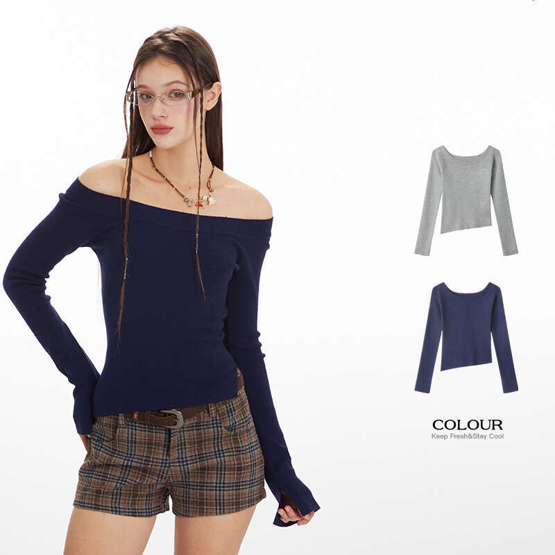 Off-Shoulder Design Knitted Sweater For Women, Autumn And Winter New Slim Fit Long Sleeve Hot Girl B5