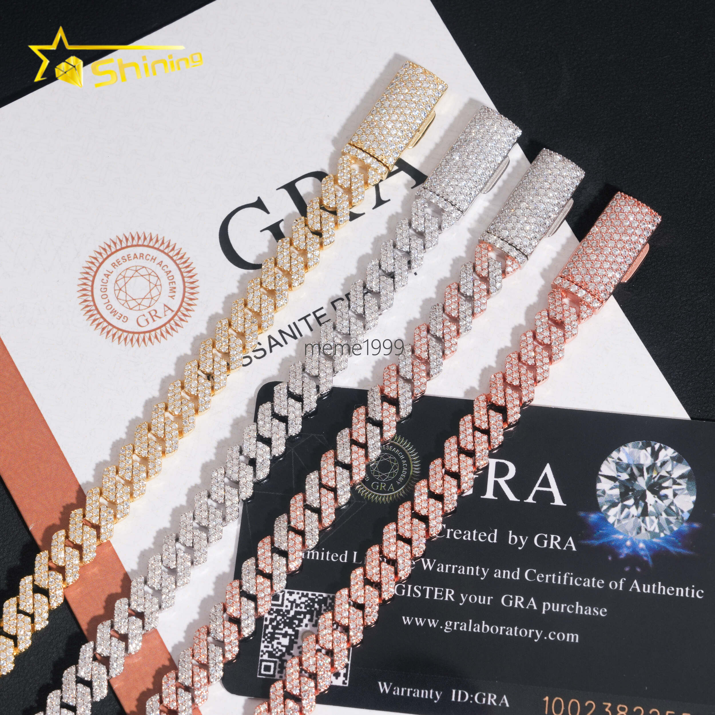 Hot Sale VVS Iced Out Moissanite Pass Diamond Test 925 Silver Gold Hip Hop 2Rows 8mm Cuban Link Chain Necklace Fine Jewelry