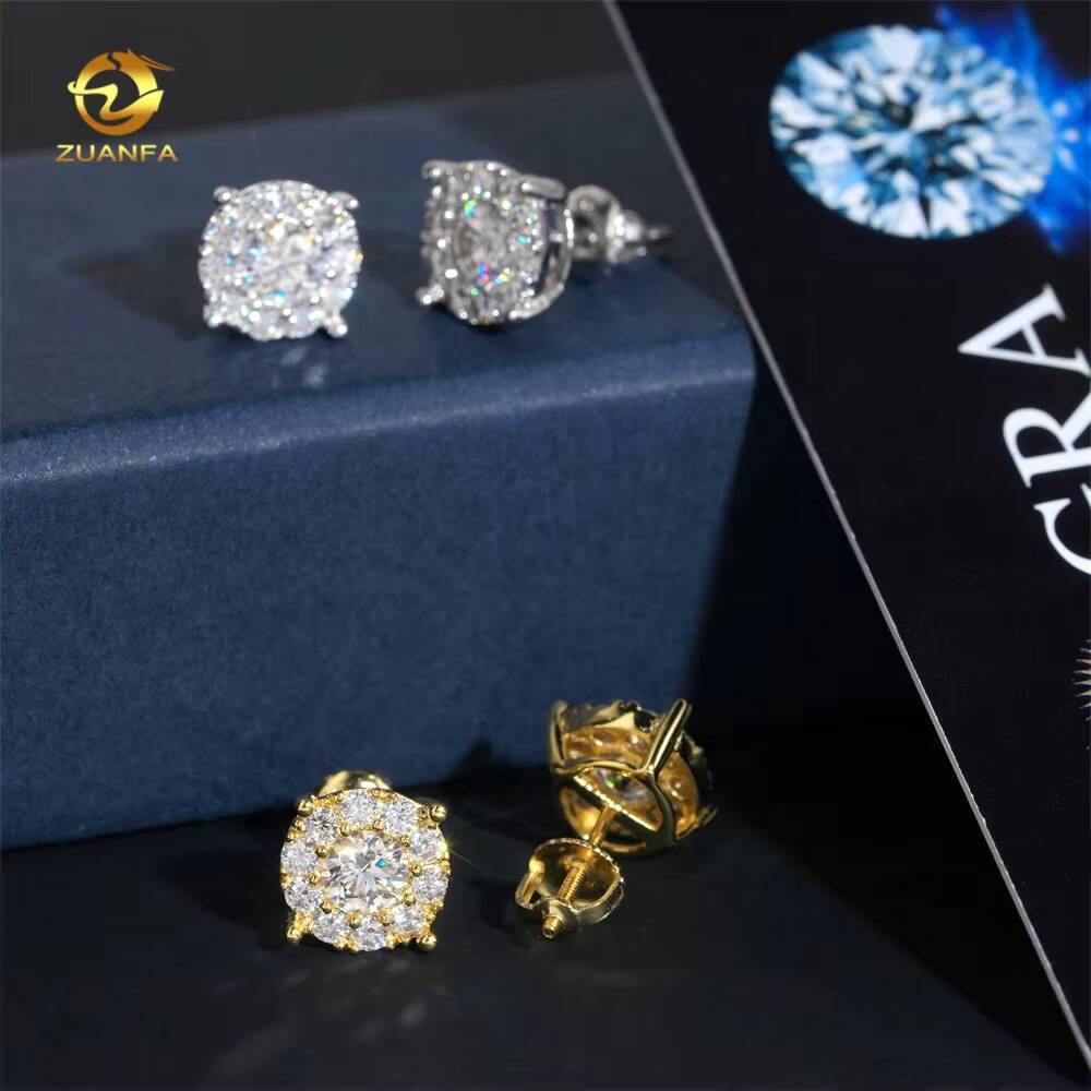 2025 new style Factory Price Wholesale Jewelry Moissanite Diamond 925 Sterling Silver Mens Hip Hop Earrings